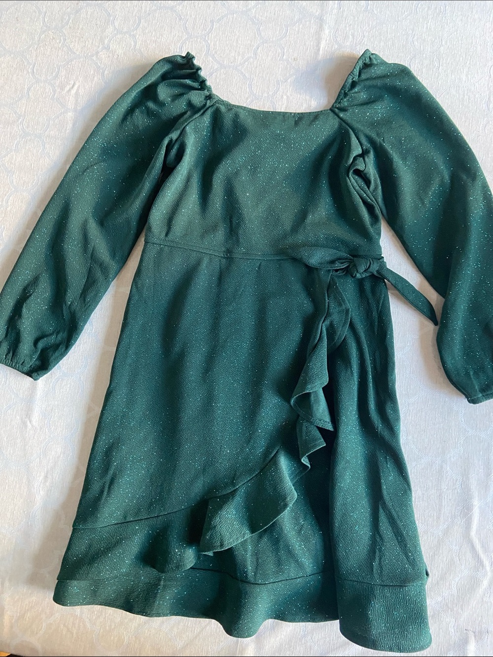 Three Hearts Emerald Green Long Sleeve Ruffle Wrap Kids Dress